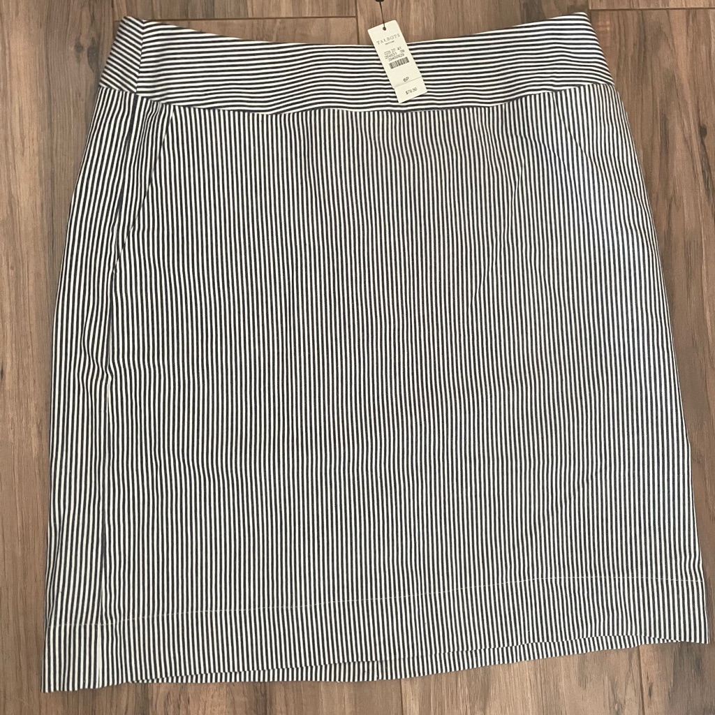 Talbots Blue And White Ribbed Pencil Skirt Mini Length